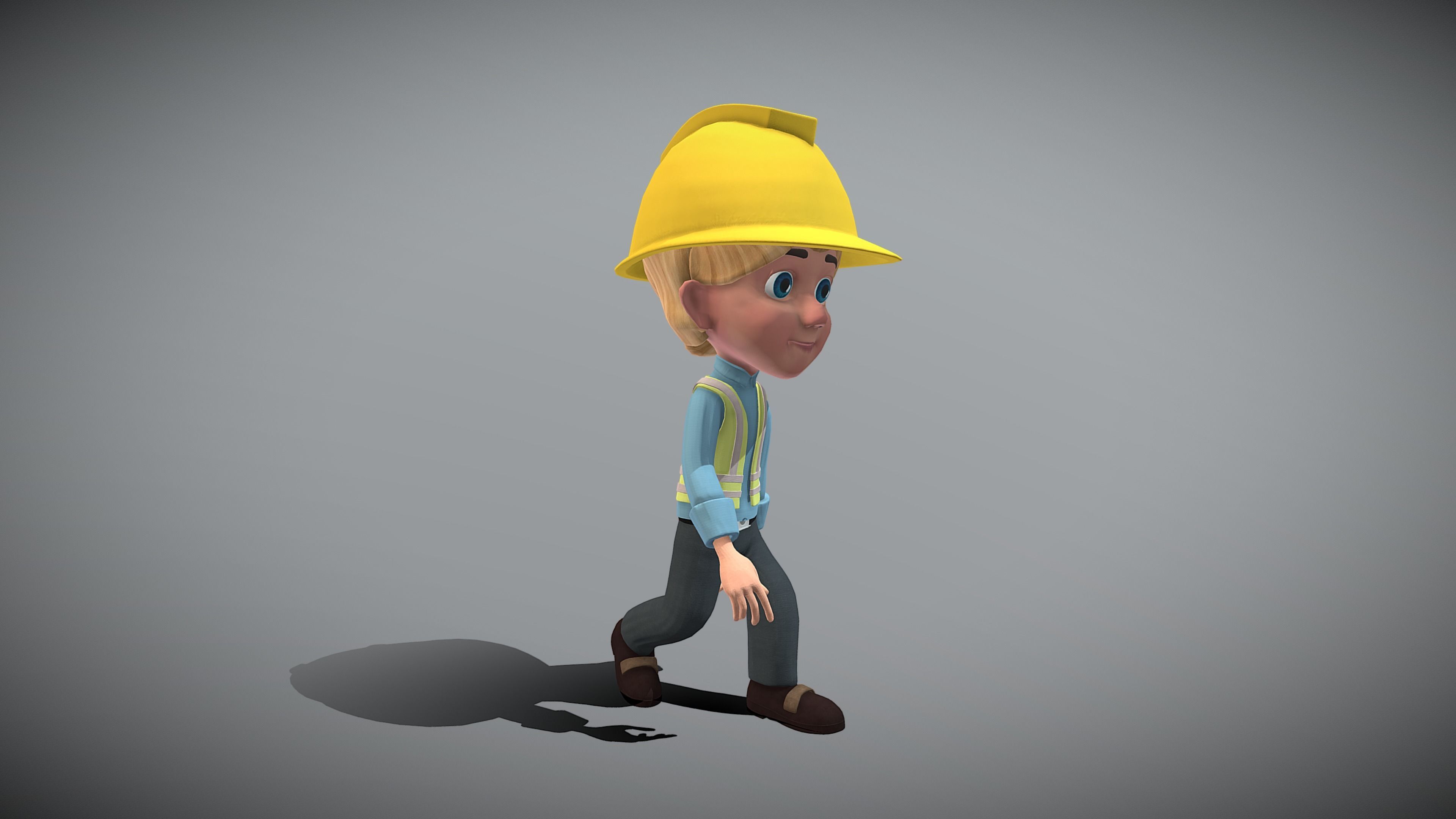 Cartoon Worker Low-poly 3D model_2