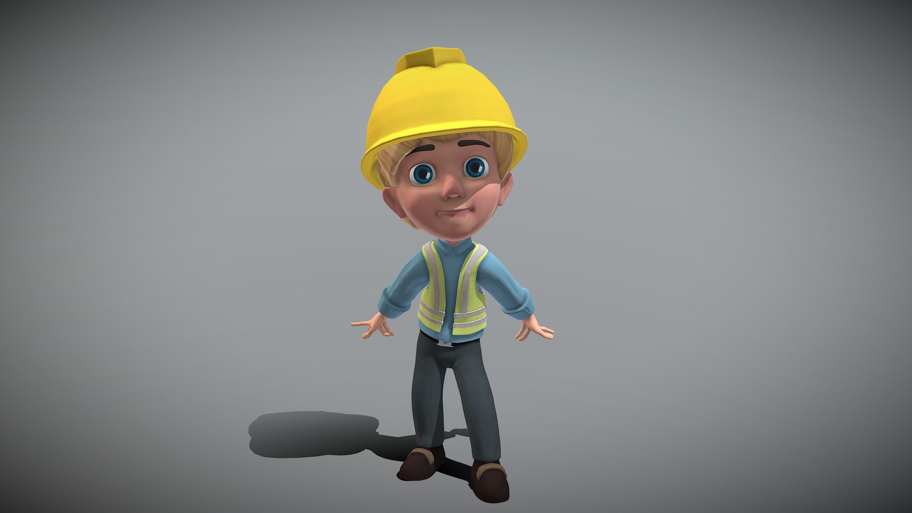 Cartoon Worker Low-poly 3D model_5