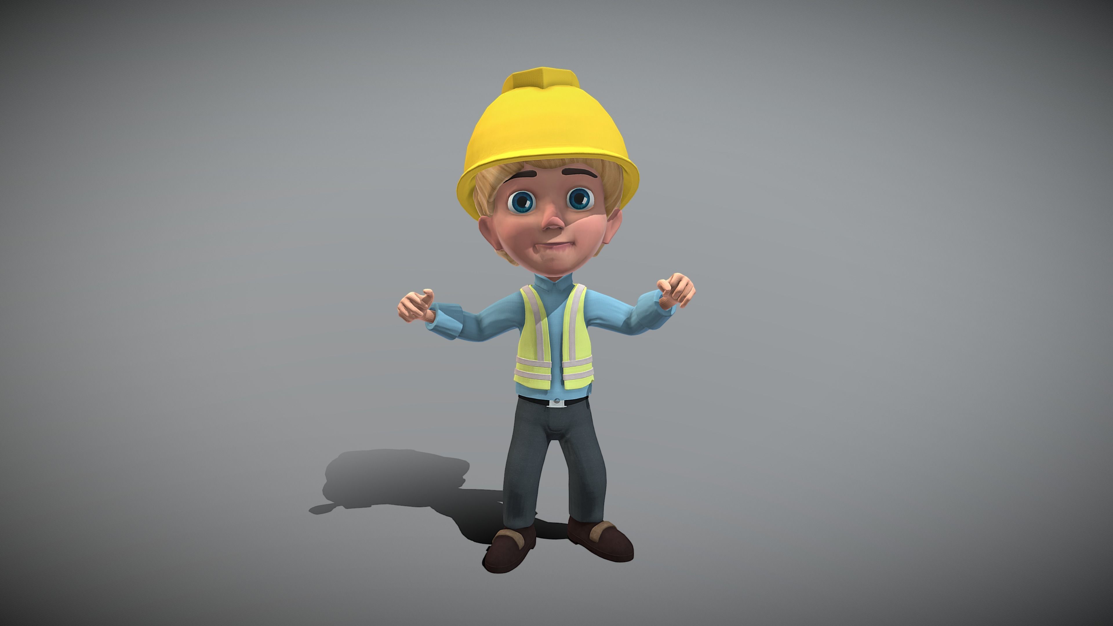 Cartoon Worker Low-poly 3D model_8
