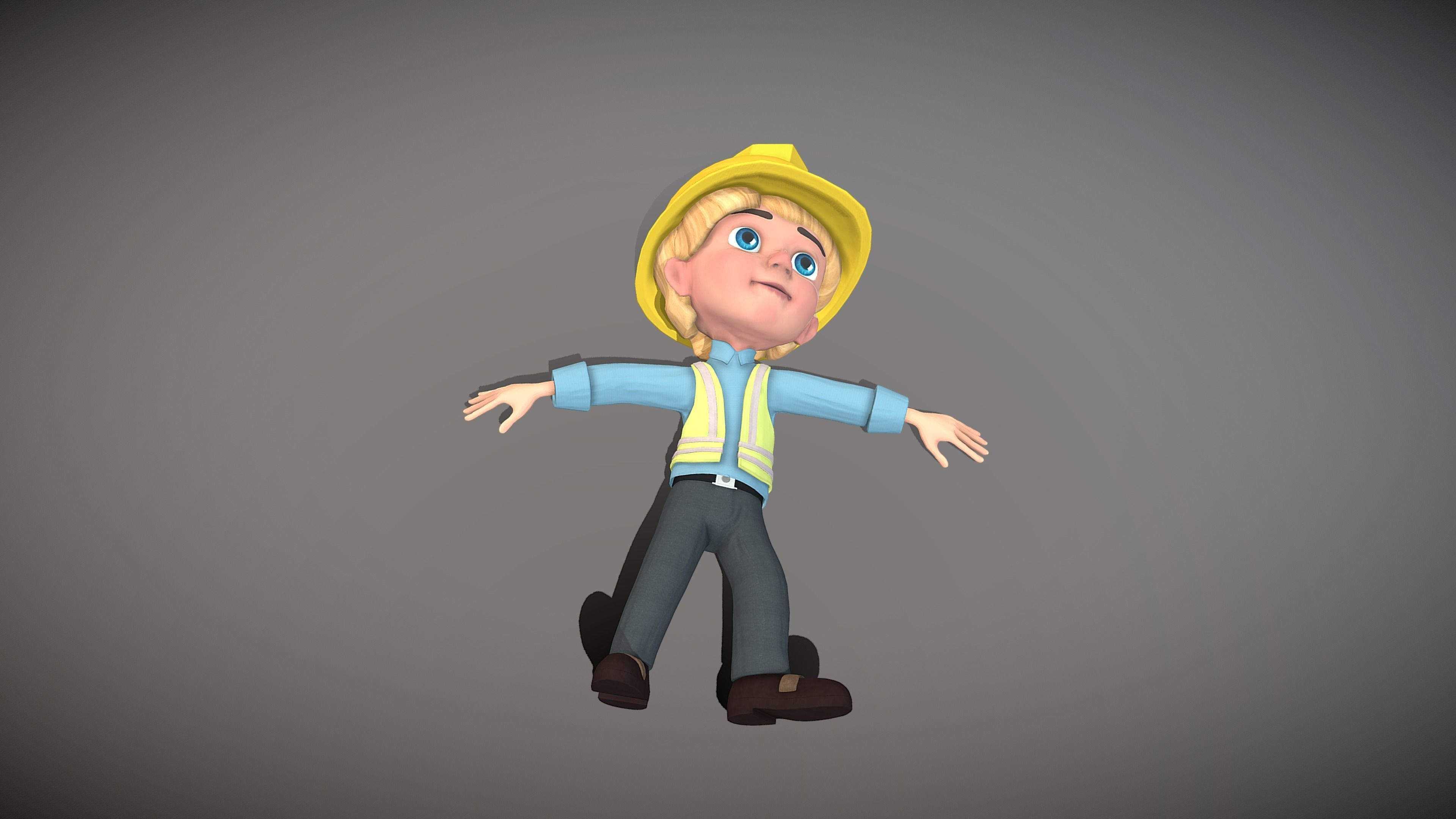 Cartoon Worker Low-poly 3D model_9