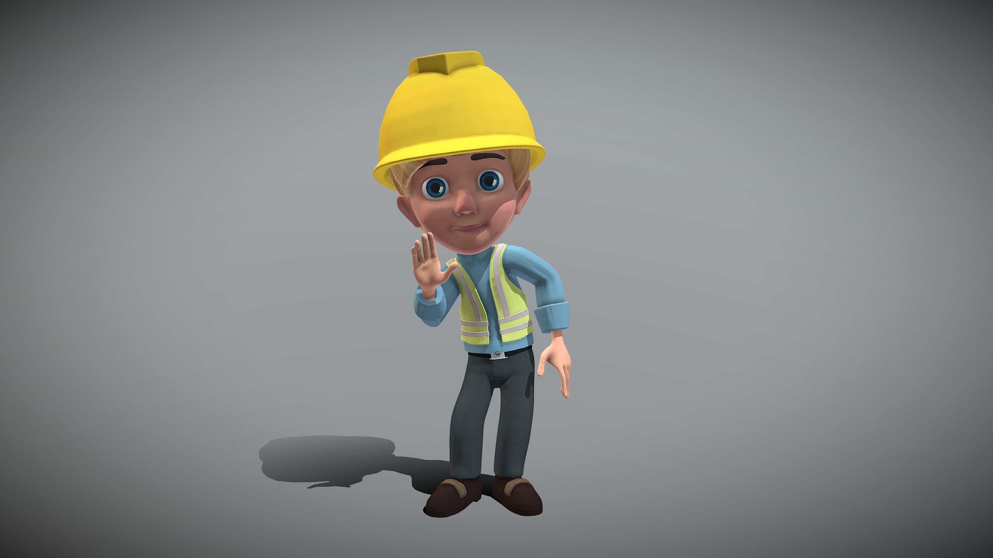 Cartoon Worker Low-poly 3D model_6