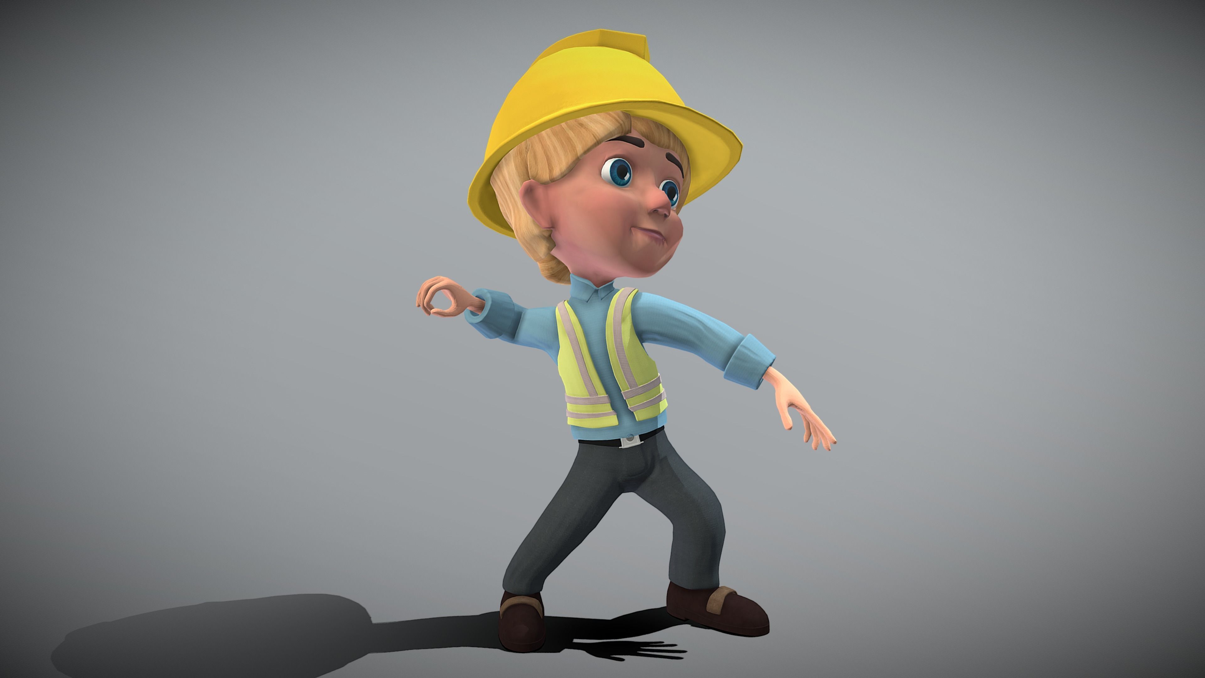 Cartoon Worker Low-poly 3D model_7