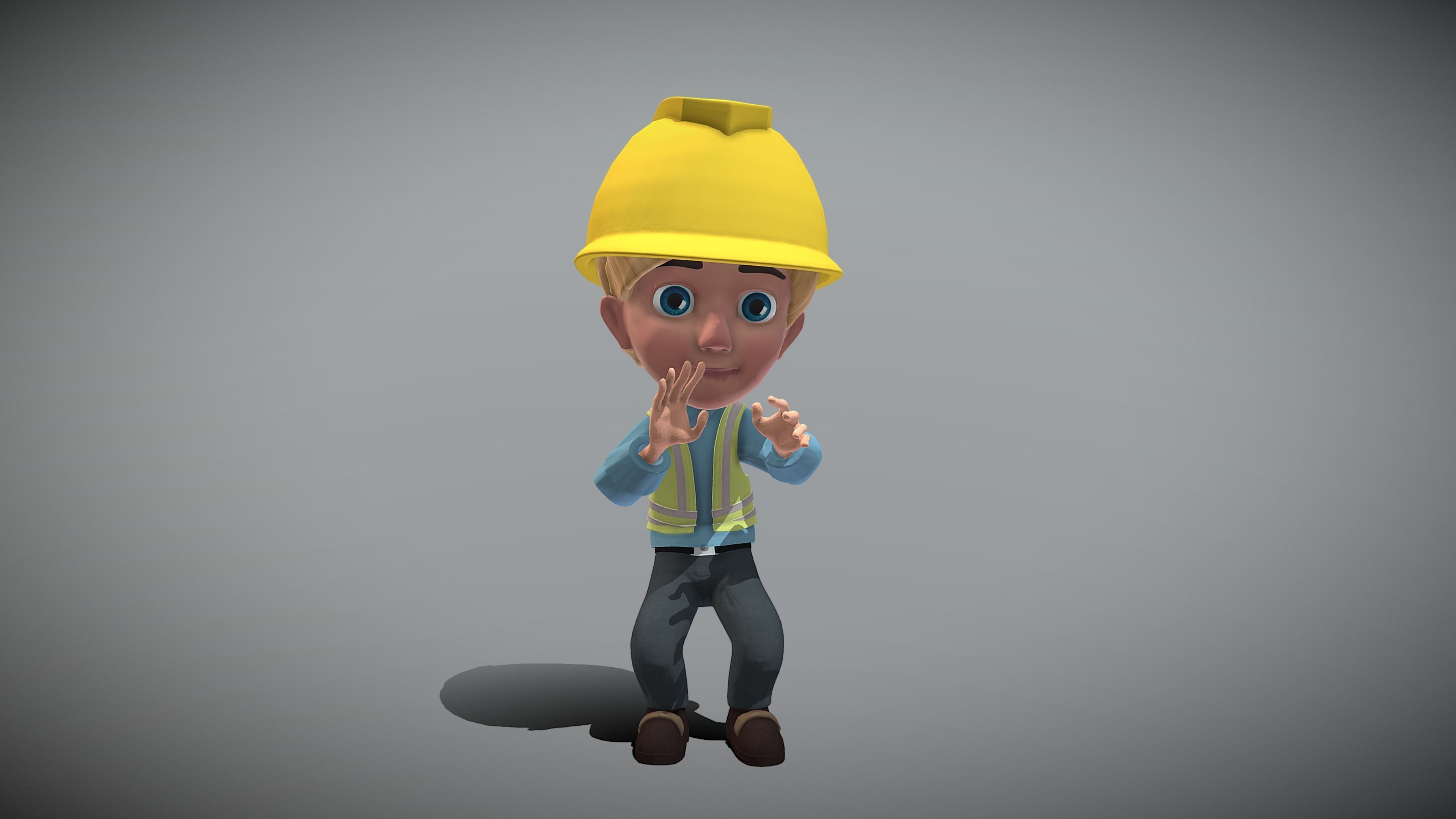 Cartoon Worker Low-poly 3D model_10