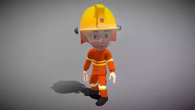 Cartoon Fireman Low-poly 3D model