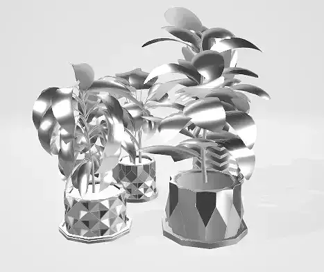 Concerete set of silver potted plants Free 3D model
