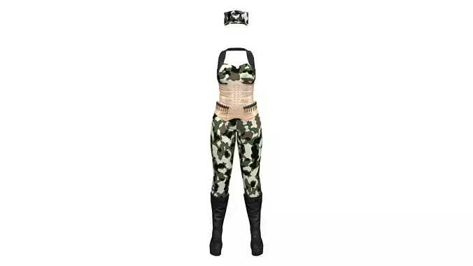 Female Military Camouflage Bodysuit Vest Boots Hat Outfit