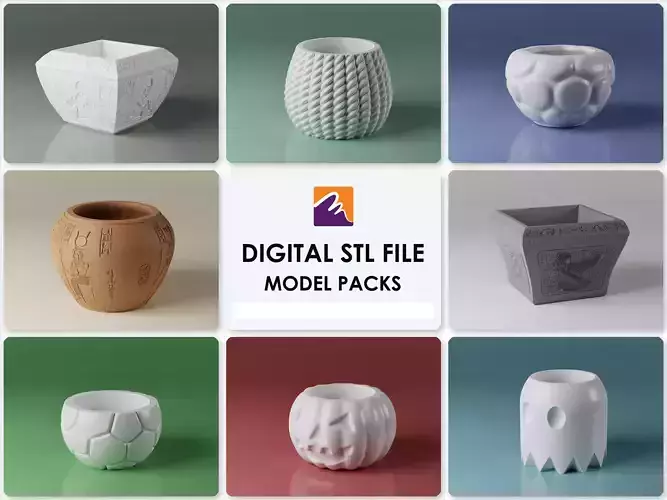 3D STL Vase Pot Pack - 8 STL file 3D print model