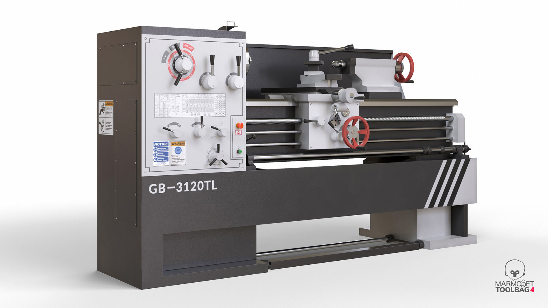 Turning lathe machine Low-poly 3D model_6