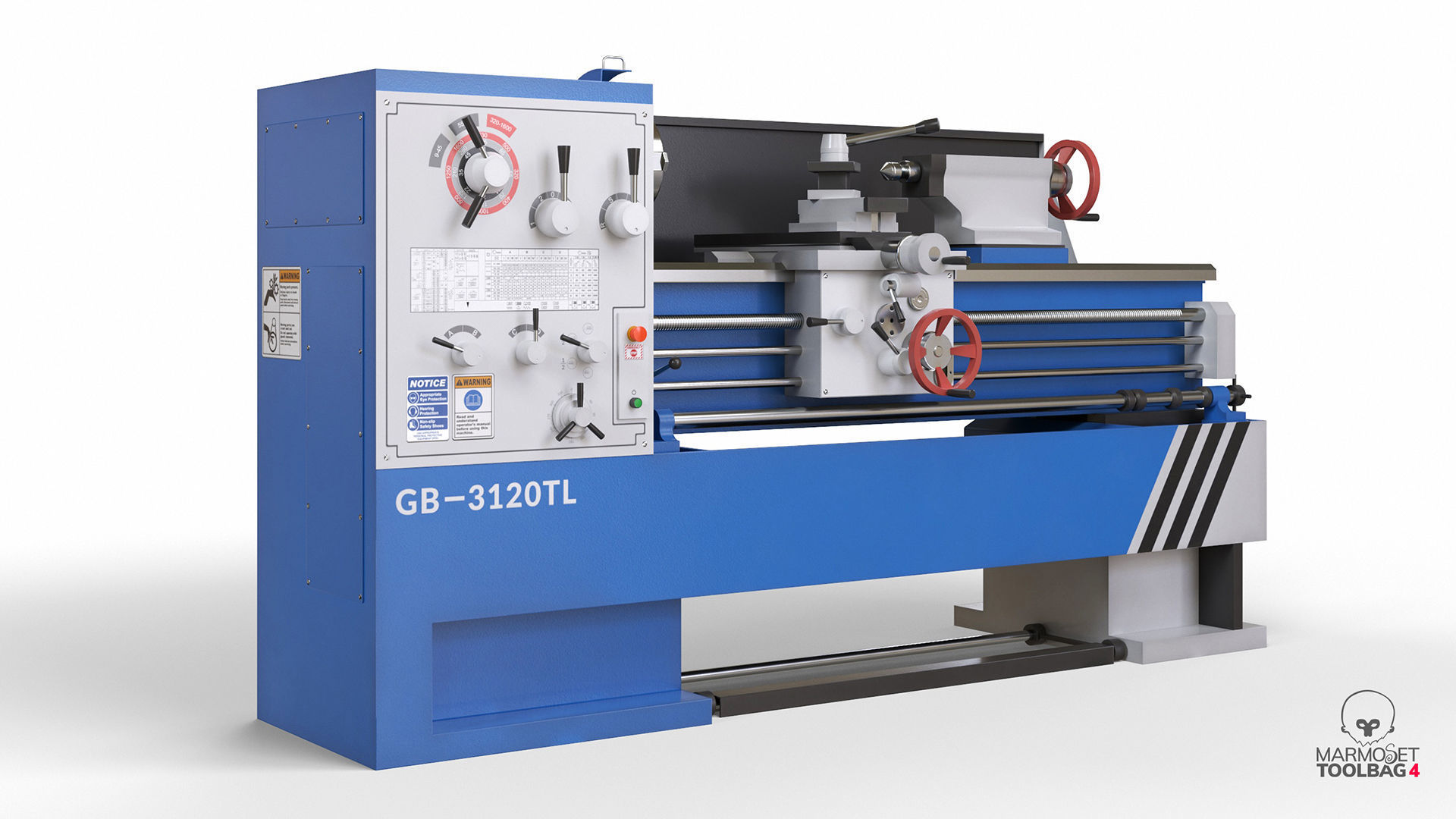 Turning lathe machine Low-poly 3D model_4