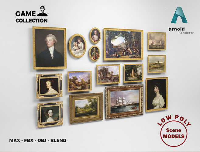 Old paintings Low-poly 3D model