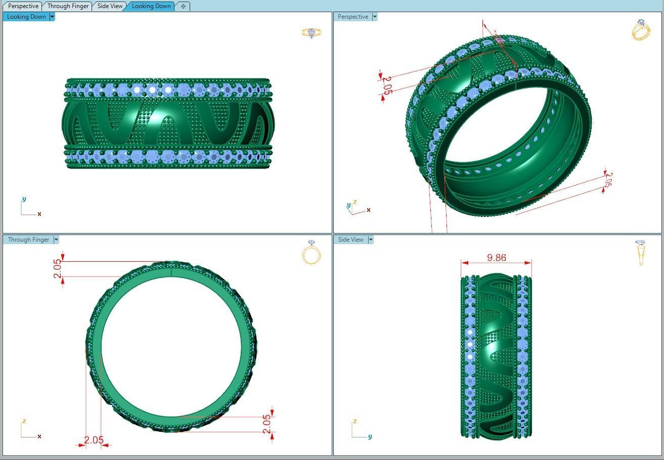 Ring432 gold ring set with diamonds 3D print model_4