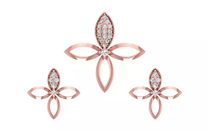 Women Earrings Pendants Sets 3dm STL OBJ FBX Renders Details
