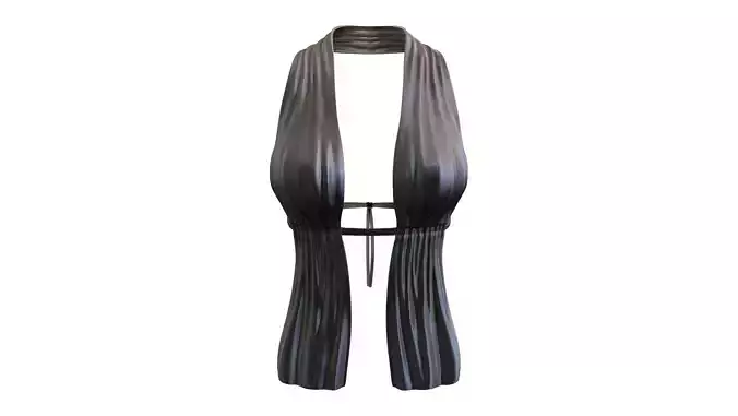 Shiny Metallic Black Exposing Halter Neck Club Top