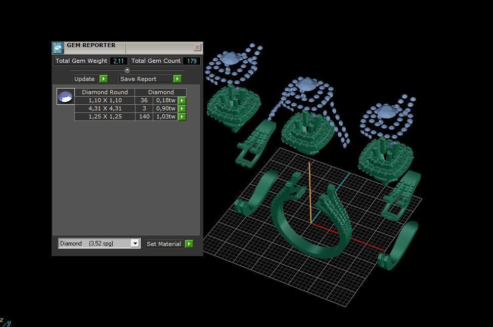 Ring and Earrings Diamond jewelry set 3d print model C06 3D print model_9