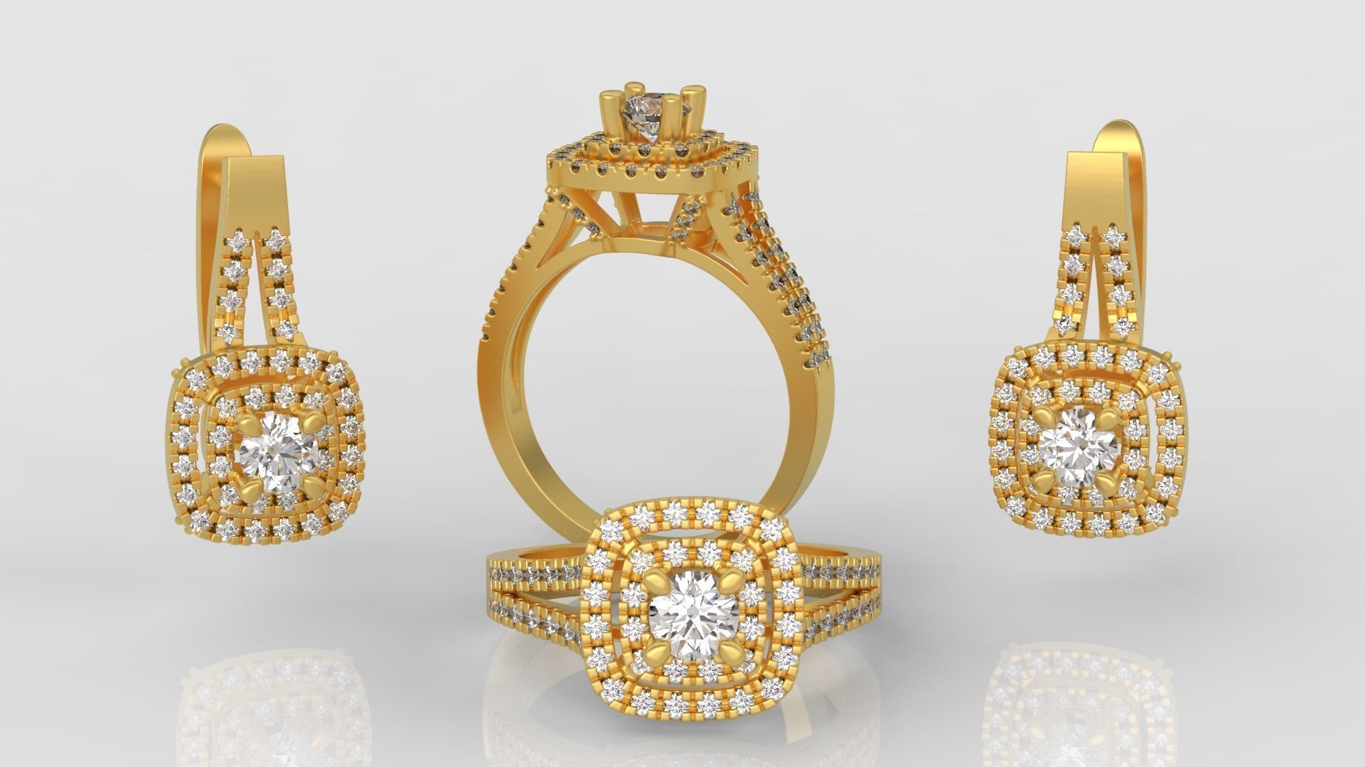 Ring and Earrings Diamond jewelry set 3d print model C06 3D print model_1