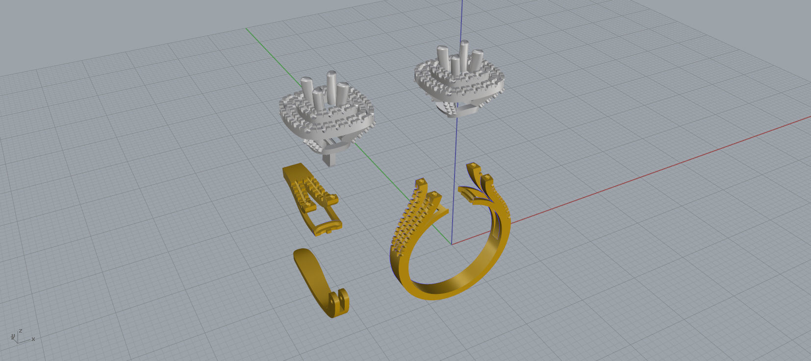 Ring and Earrings Diamond jewelry set 3d print model C06 3D print model_17