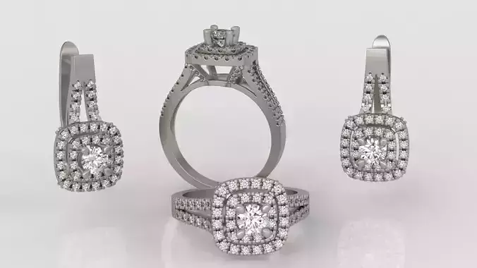 Ring and Earrings Diamond jewelry set 3d print model C06