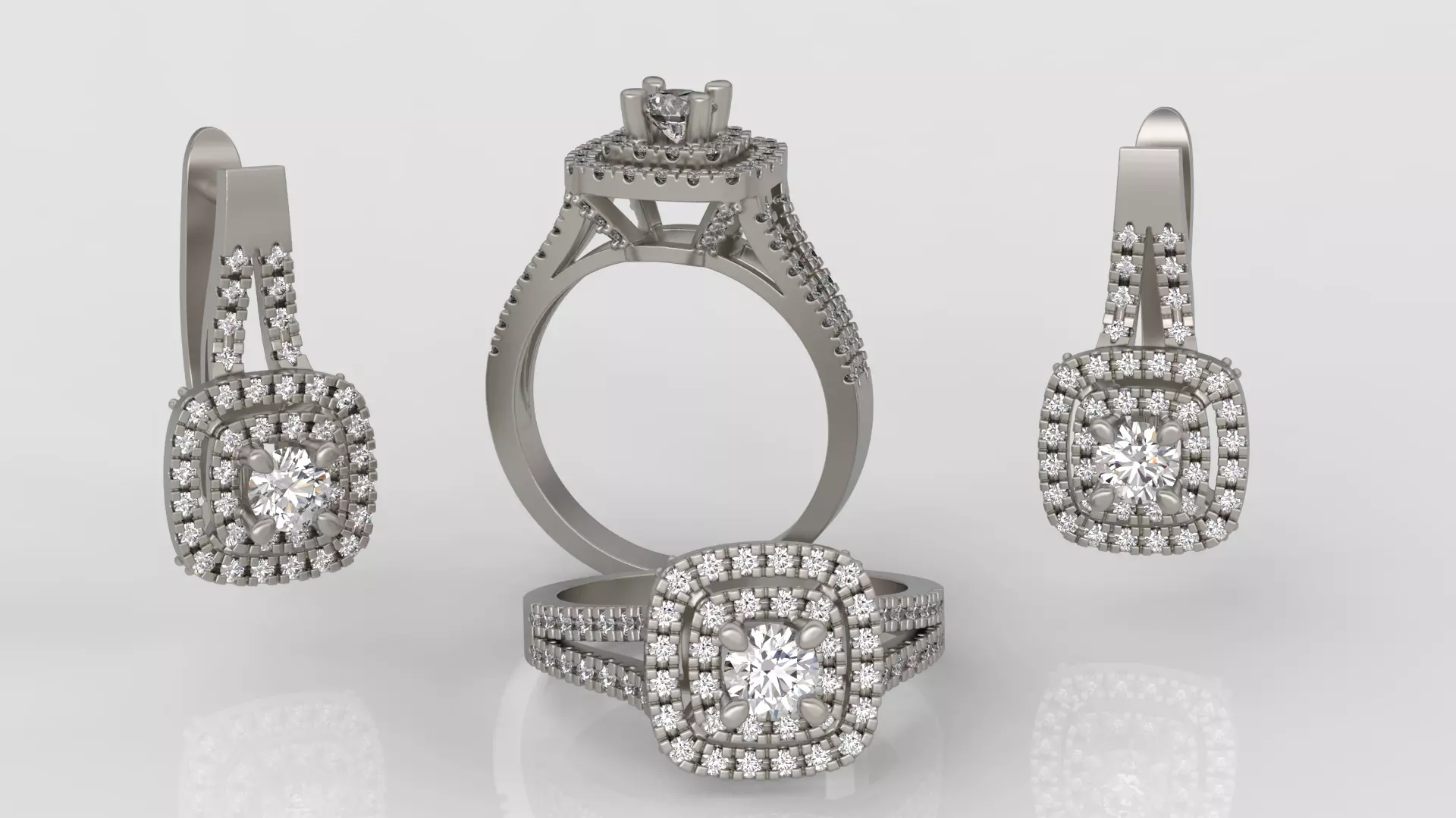 Ring and Earrings Diamond jewelry set 3d print model C06 3D print model_0