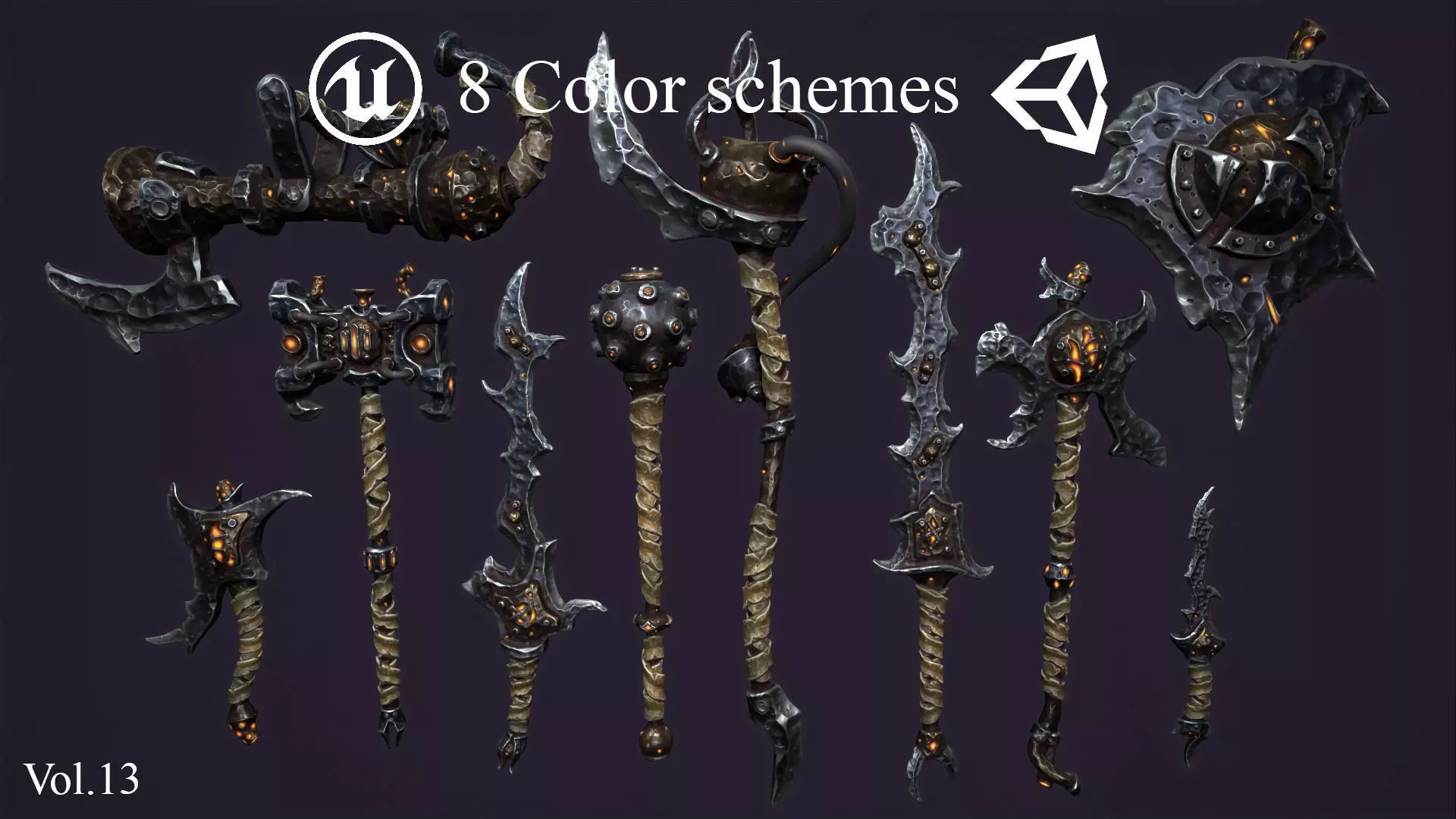 Fantasy brute weapons Low-poly 3D model