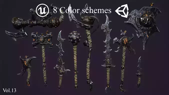 Fantasy brute weapons Low-poly 3D model