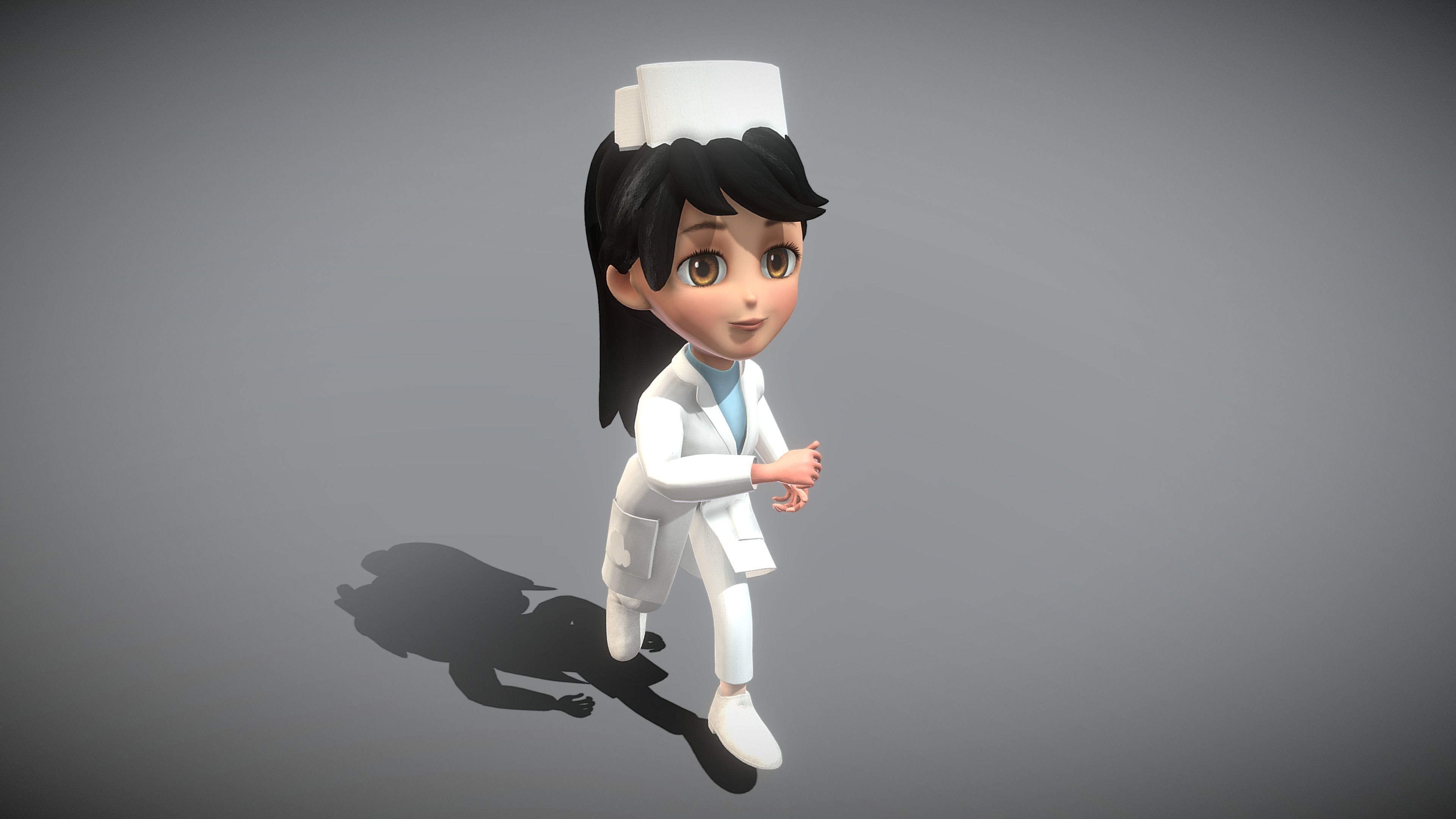 Cartoon Nurse Low-poly 3D model_4
