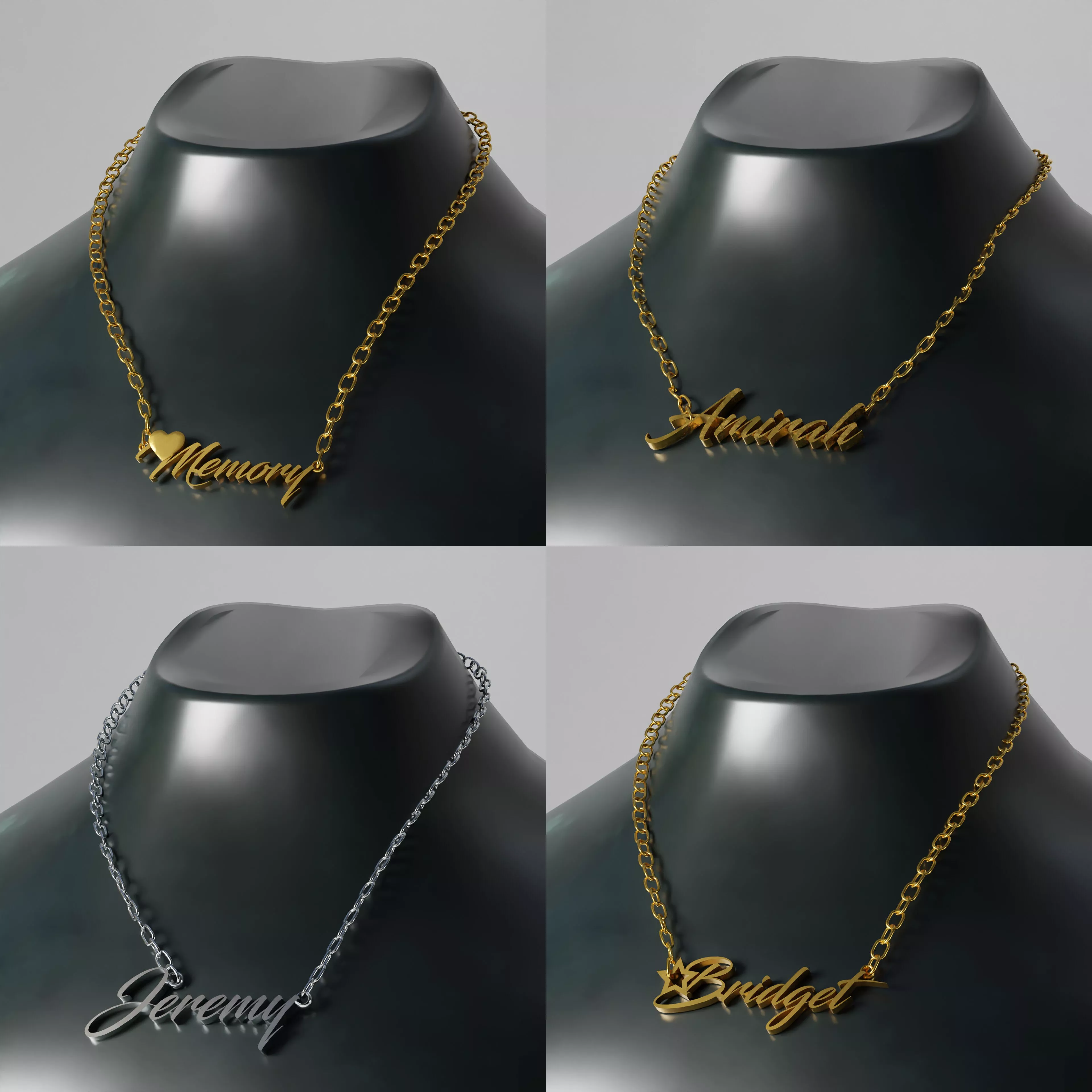 pendants gold name necklace on mannequin 3D print model
