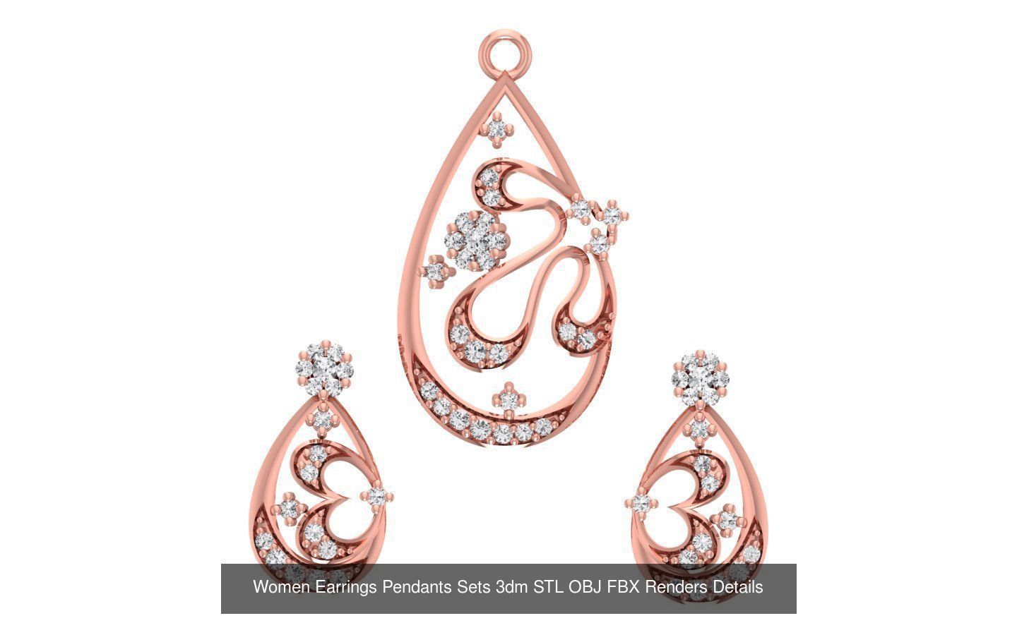 200 Women Earring Pendant Sets 3dm STL OBJ FBX Detail Collection _94