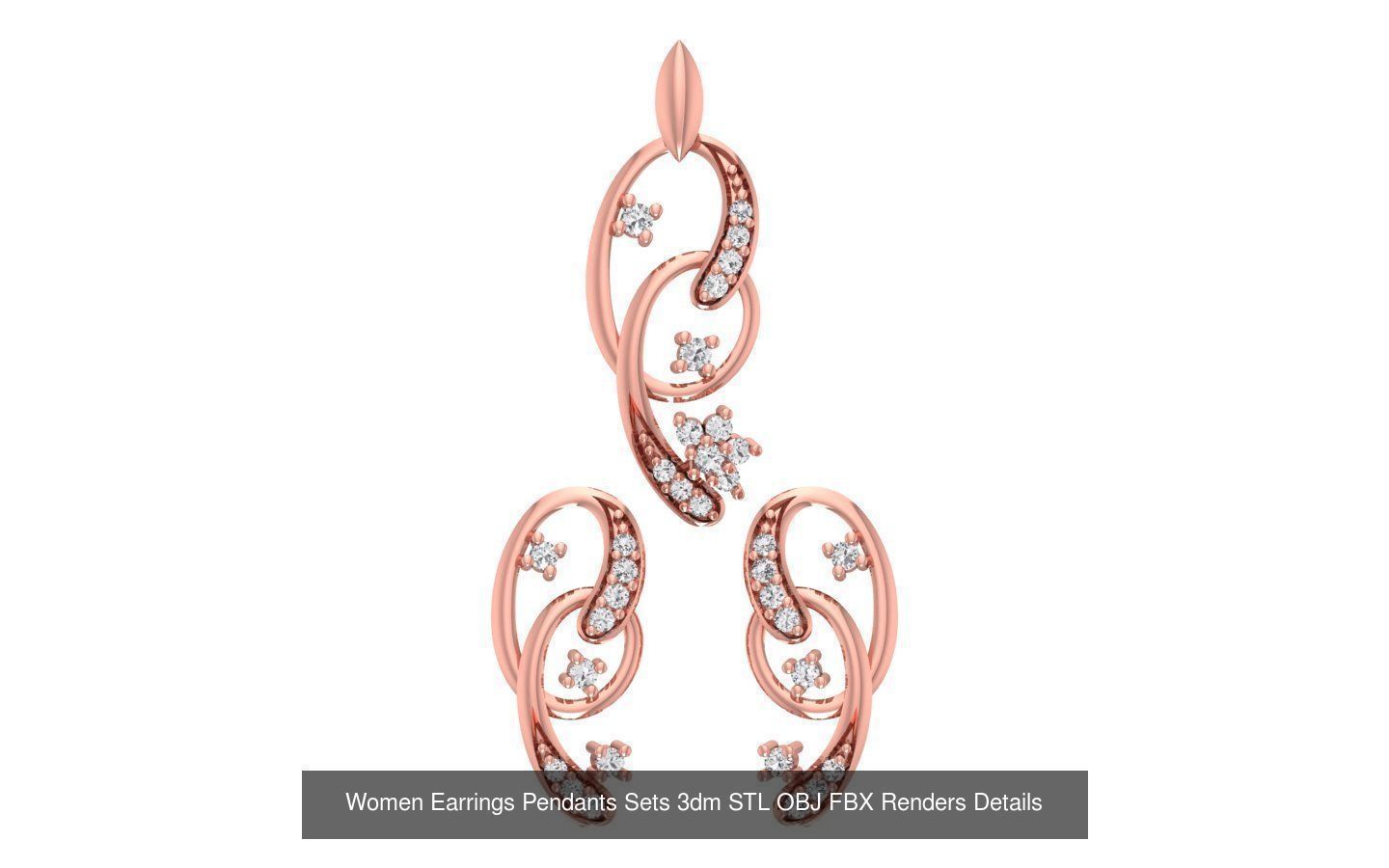 200 Women Earring Pendant Sets 3dm STL OBJ FBX Detail Collection _107