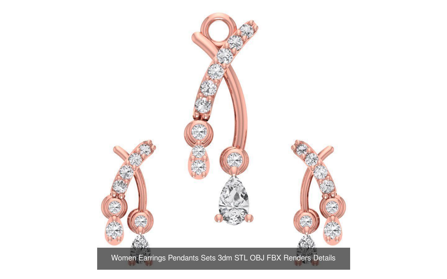 200 Women Earring Pendant Sets 3dm STL OBJ FBX Detail Collection _163