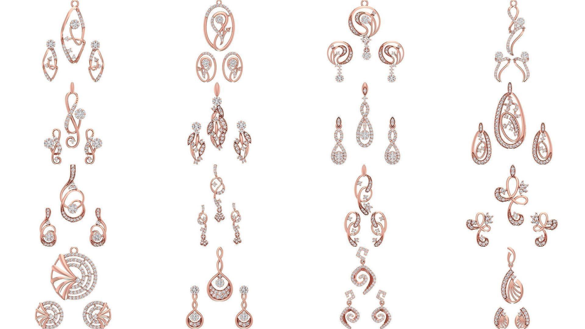 200 Women Earring Pendant Sets 3dm STL OBJ FBX Detail Collection _17