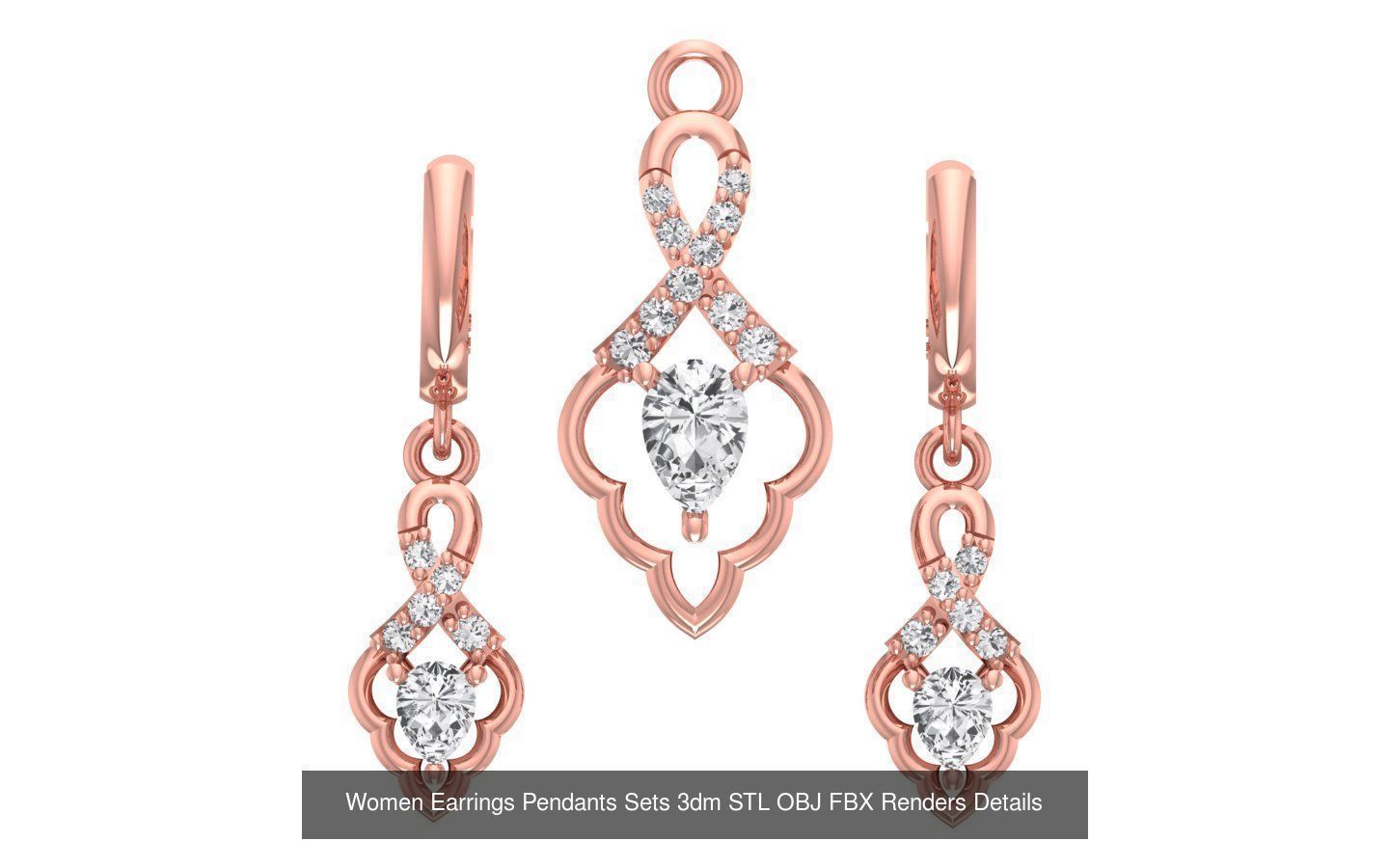 200 Women Earring Pendant Sets 3dm STL OBJ FBX Detail Collection _171