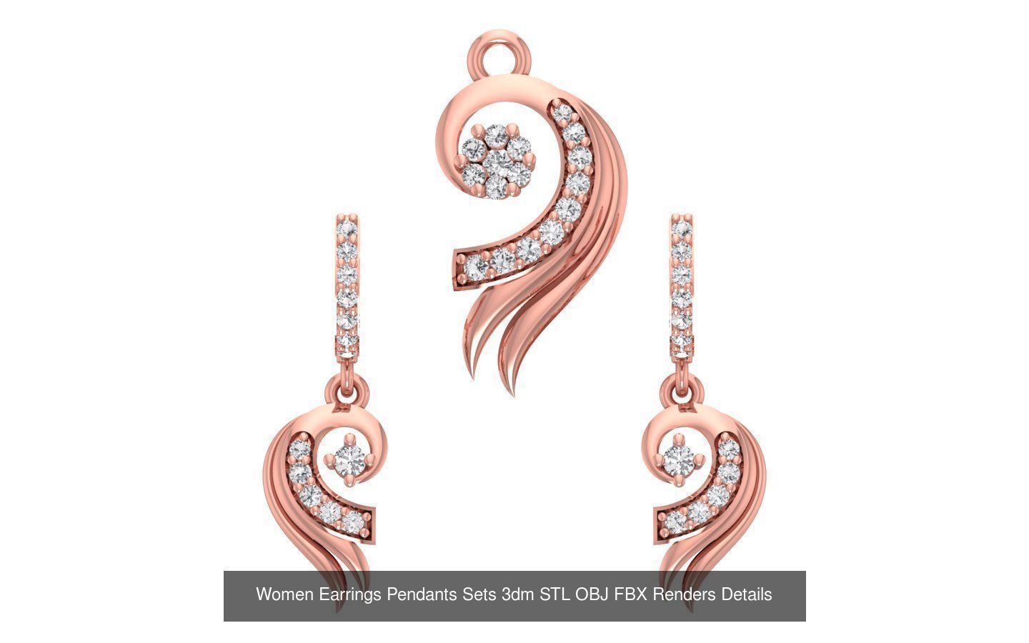 200 Women Earring Pendant Sets 3dm STL OBJ FBX Detail Collection _186