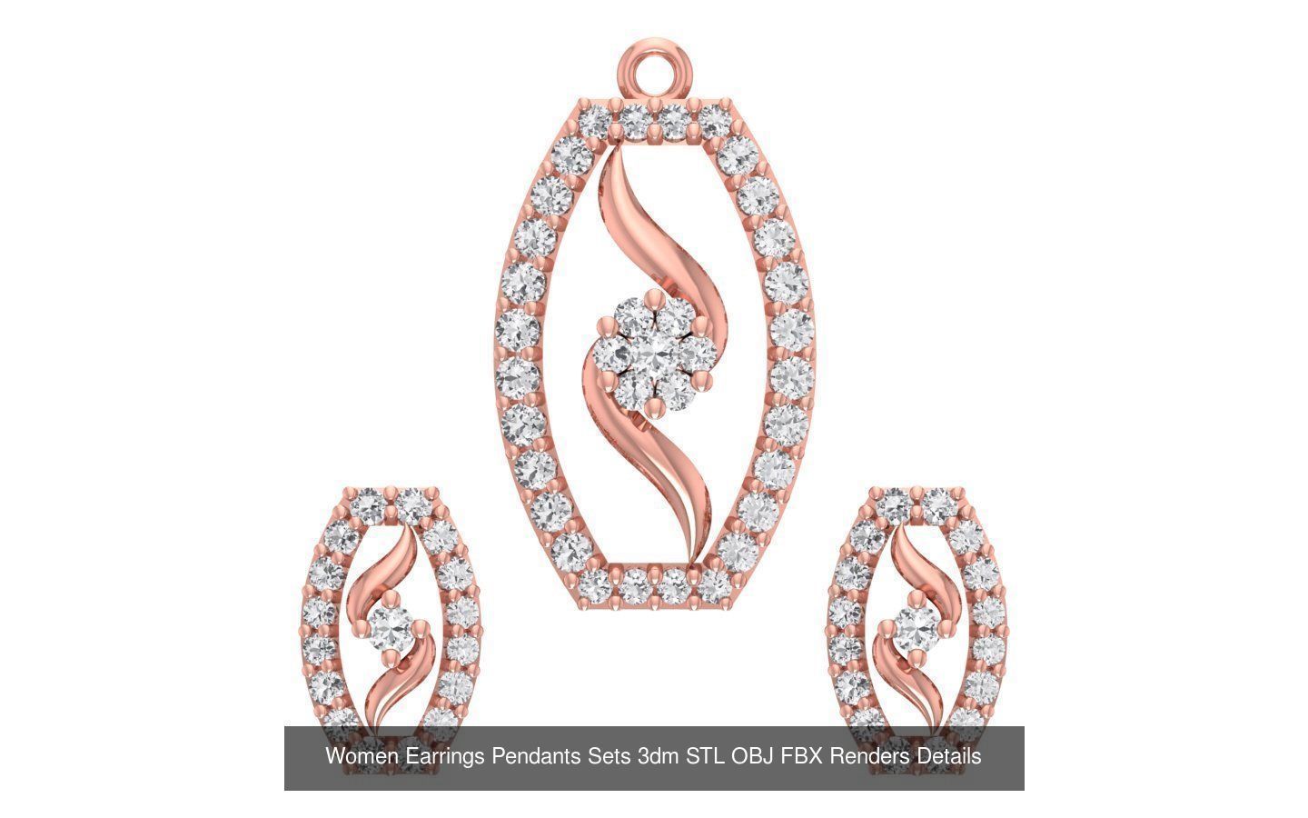 200 Women Earring Pendant Sets 3dm STL OBJ FBX Detail Collection _137