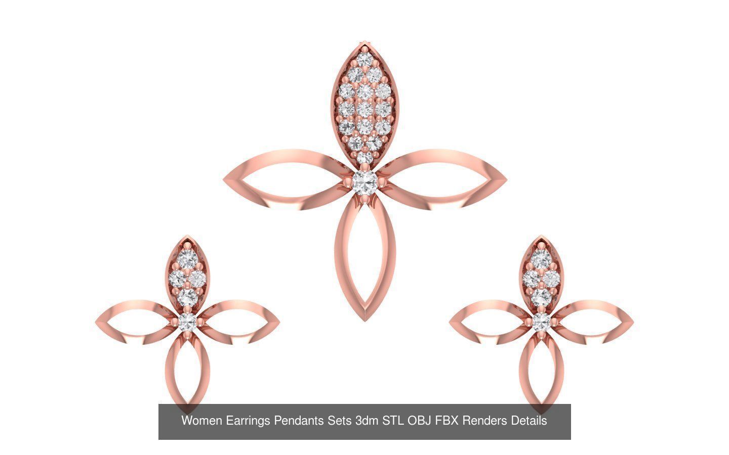 200 Women Earring Pendant Sets 3dm STL OBJ FBX Detail Collection _197