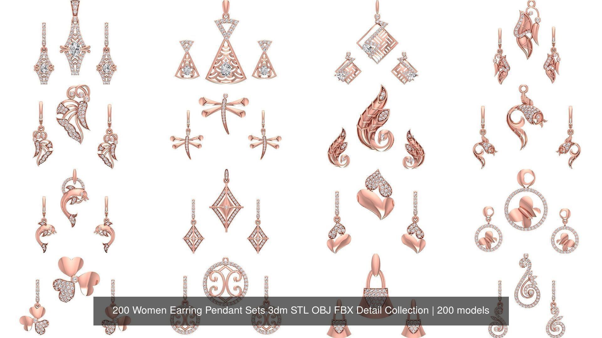 200 Women Earring Pendant Sets 3dm STL OBJ FBX Detail Collection _43
