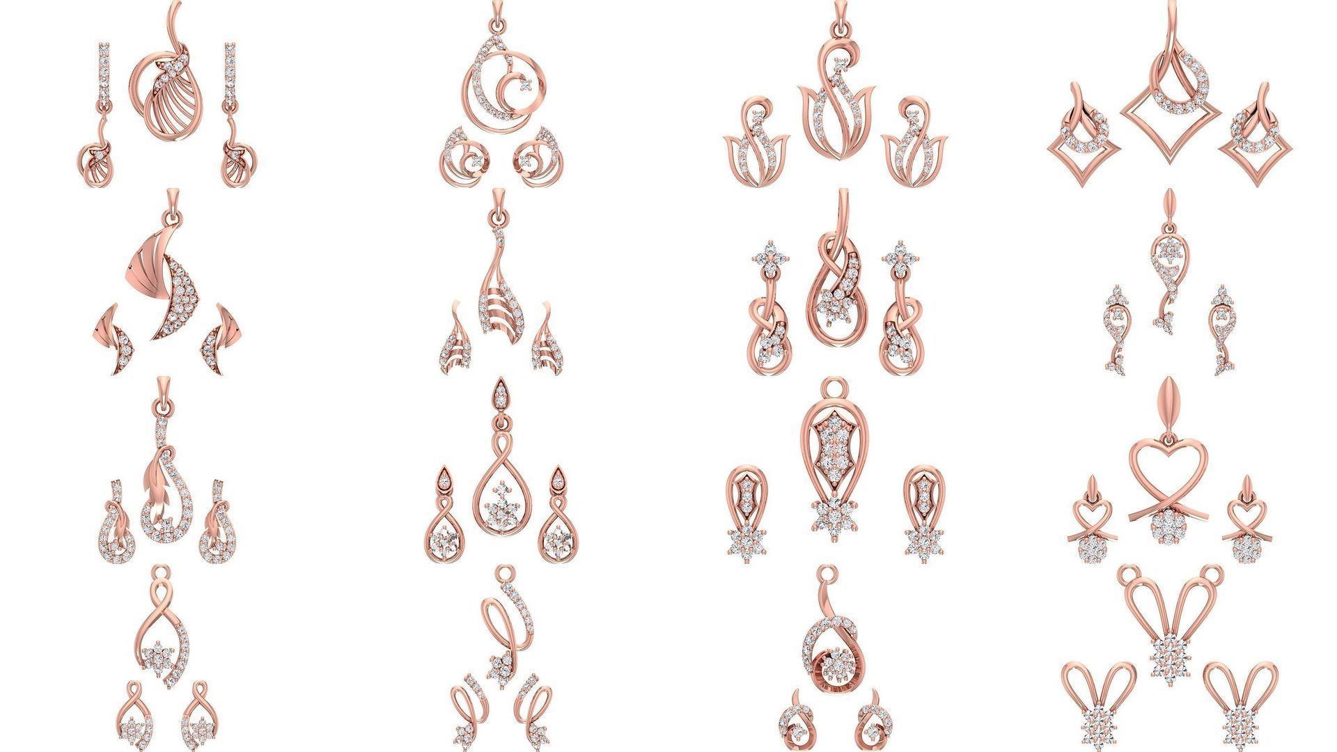 200 Women Earring Pendant Sets 3dm STL OBJ FBX Detail Collection _25