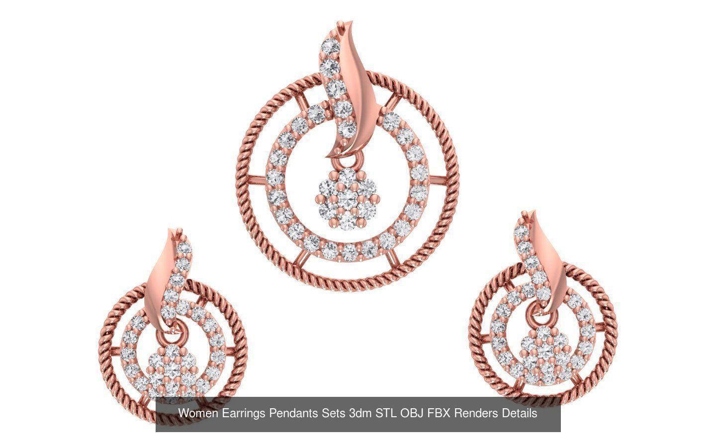 200 Women Earring Pendant Sets 3dm STL OBJ FBX Detail Collection _136
