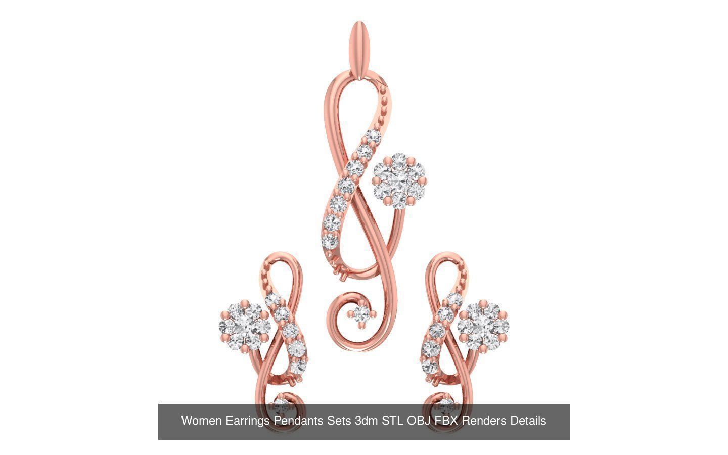 200 Women Earring Pendant Sets 3dm STL OBJ FBX Detail Collection _101