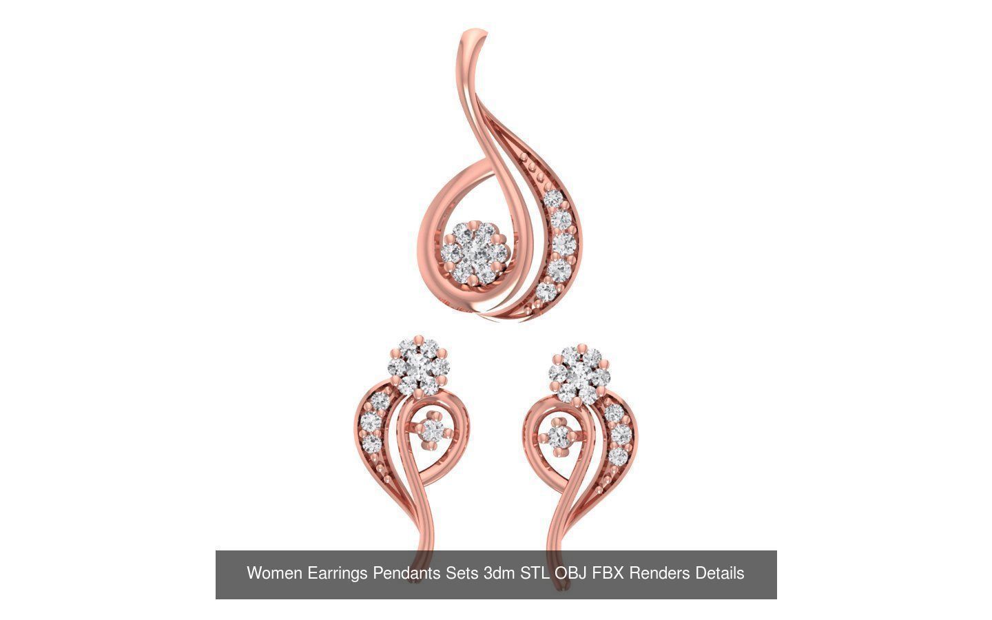 200 Women Earring Pendant Sets 3dm STL OBJ FBX Detail Collection _59