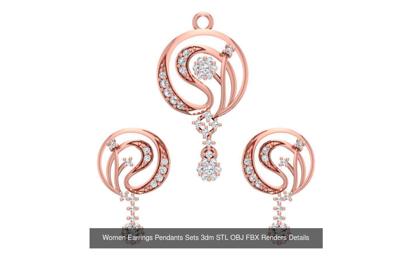 200 Women Earring Pendant Sets 3dm STL OBJ FBX Detail Collection _99
