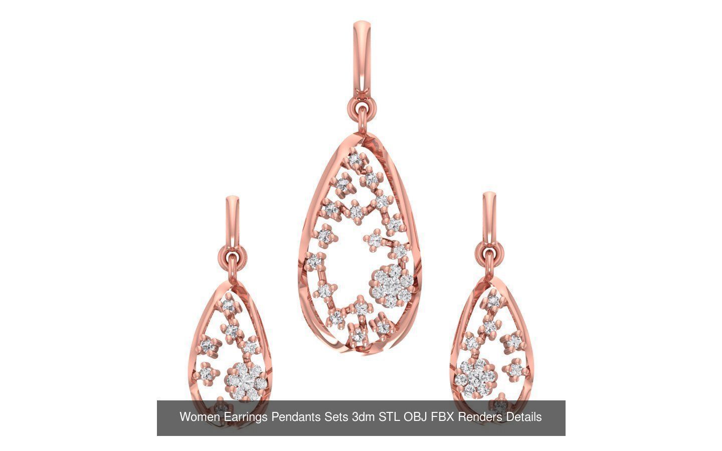 200 Women Earring Pendant Sets 3dm STL OBJ FBX Detail Collection _65