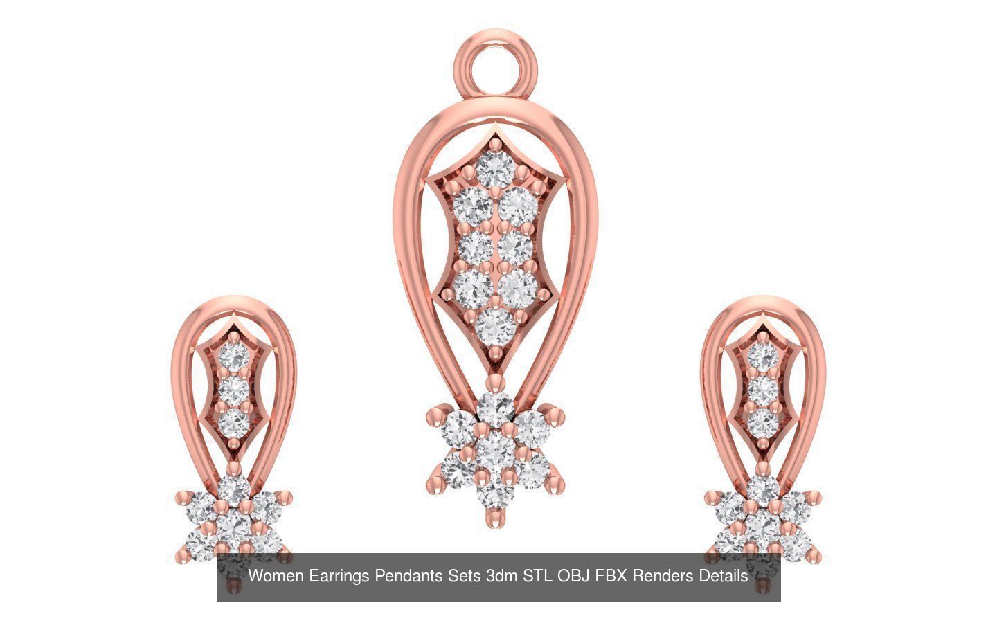 200 Women Earring Pendant Sets 3dm STL OBJ FBX Detail Collection _123