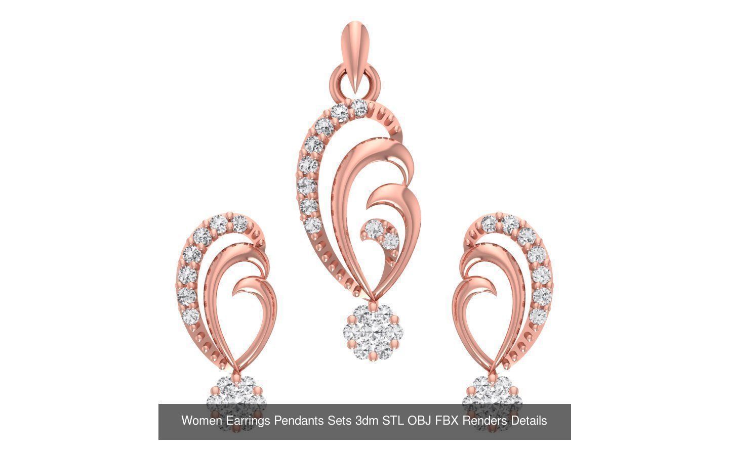 200 Women Earring Pendant Sets 3dm STL OBJ FBX Detail Collection _88