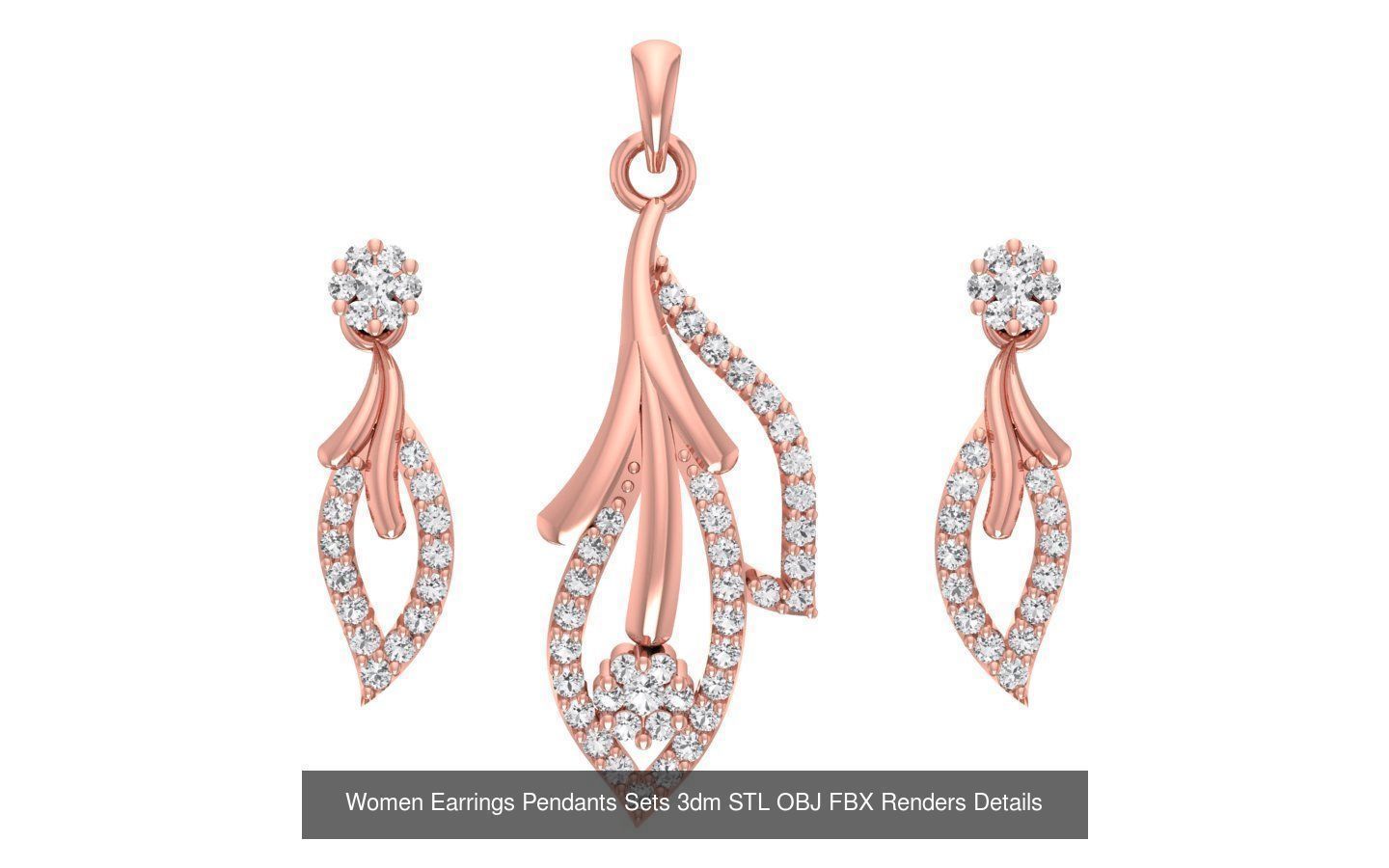 200 Women Earring Pendant Sets 3dm STL OBJ FBX Detail Collection _76