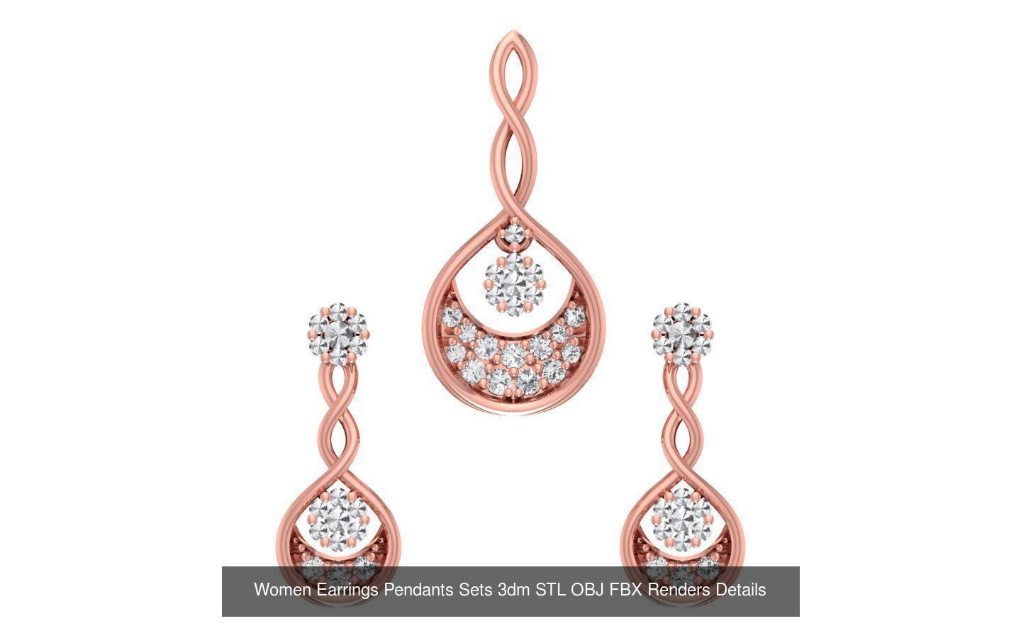 200 Women Earring Pendant Sets 3dm STL OBJ FBX Detail Collection _110