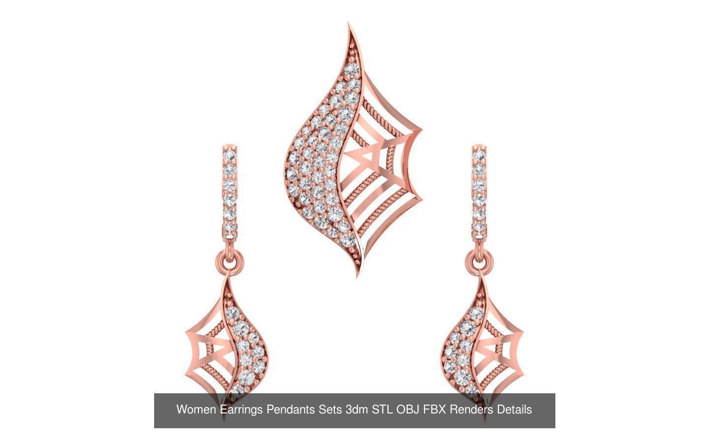 200 Women Earring Pendant Sets 3dm STL OBJ FBX Detail Collection _206