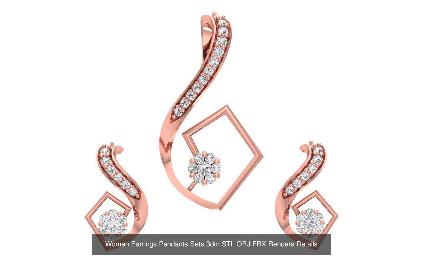 200 Women Earring Pendant Sets 3dm STL OBJ FBX Detail Collection _60