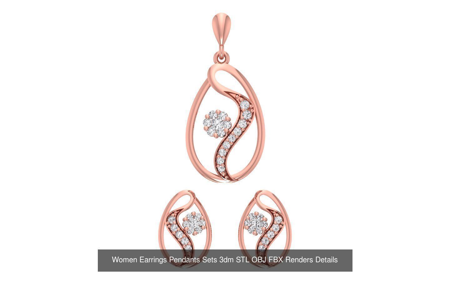 200 Women Earring Pendant Sets 3dm STL OBJ FBX Detail Collection _58