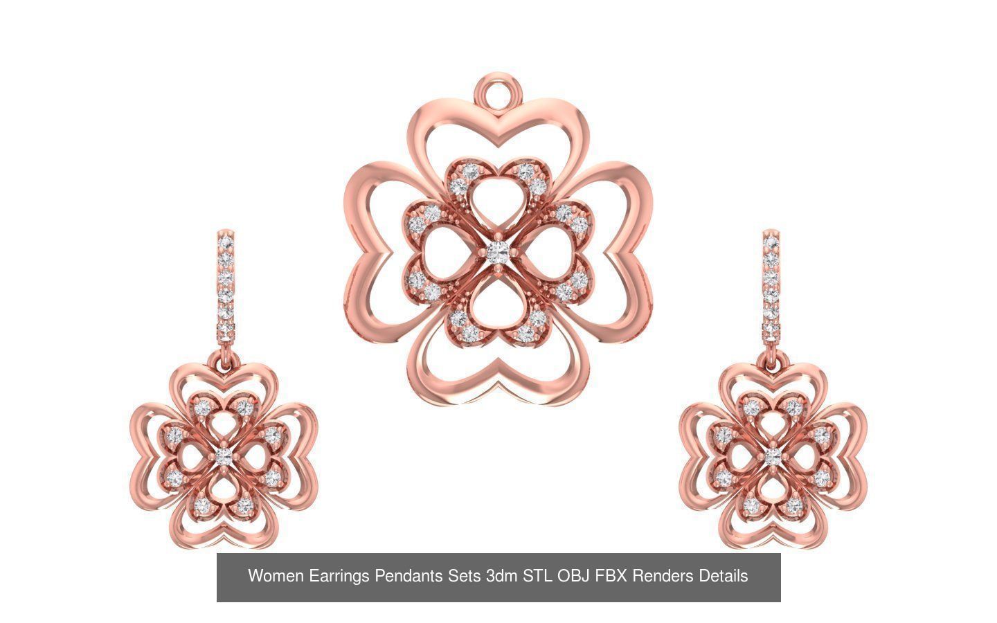 200 Women Earring Pendant Sets 3dm STL OBJ FBX Detail Collection _198