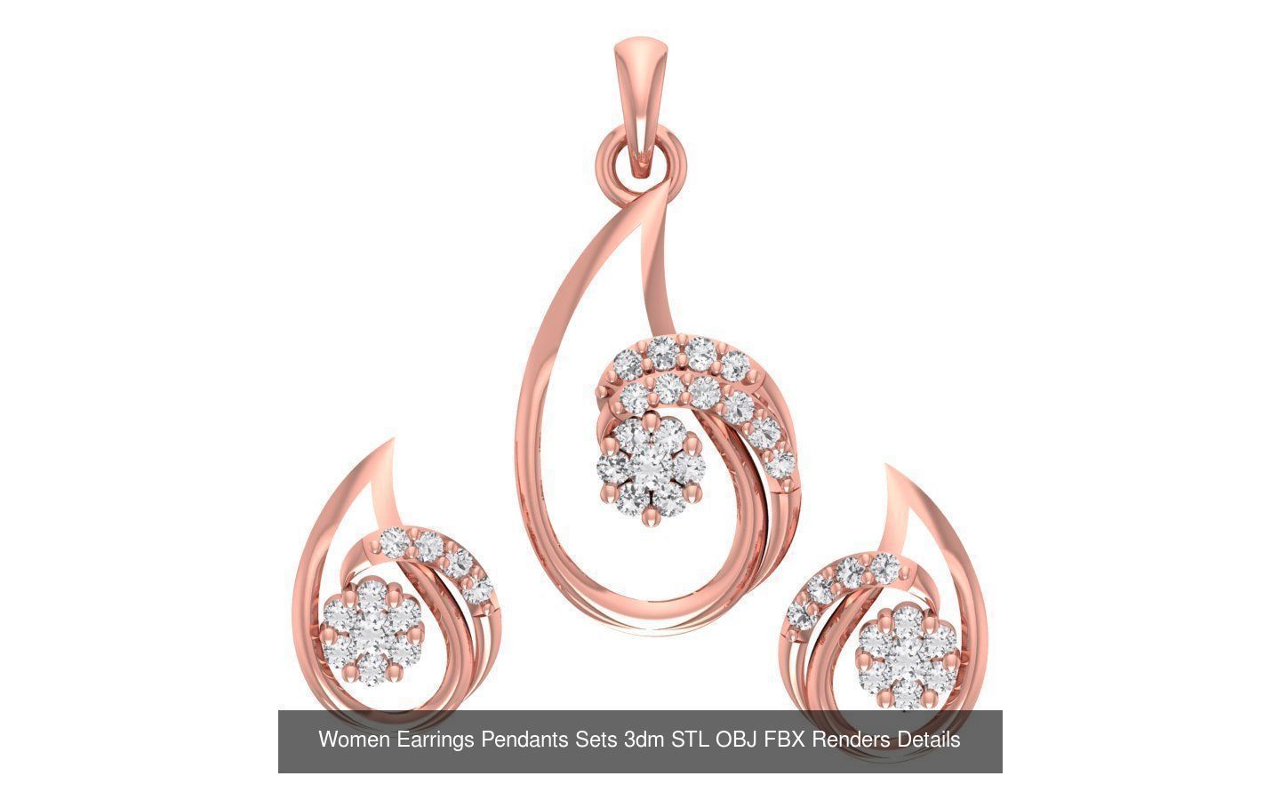 200 Women Earring Pendant Sets 3dm STL OBJ FBX Detail Collection _167